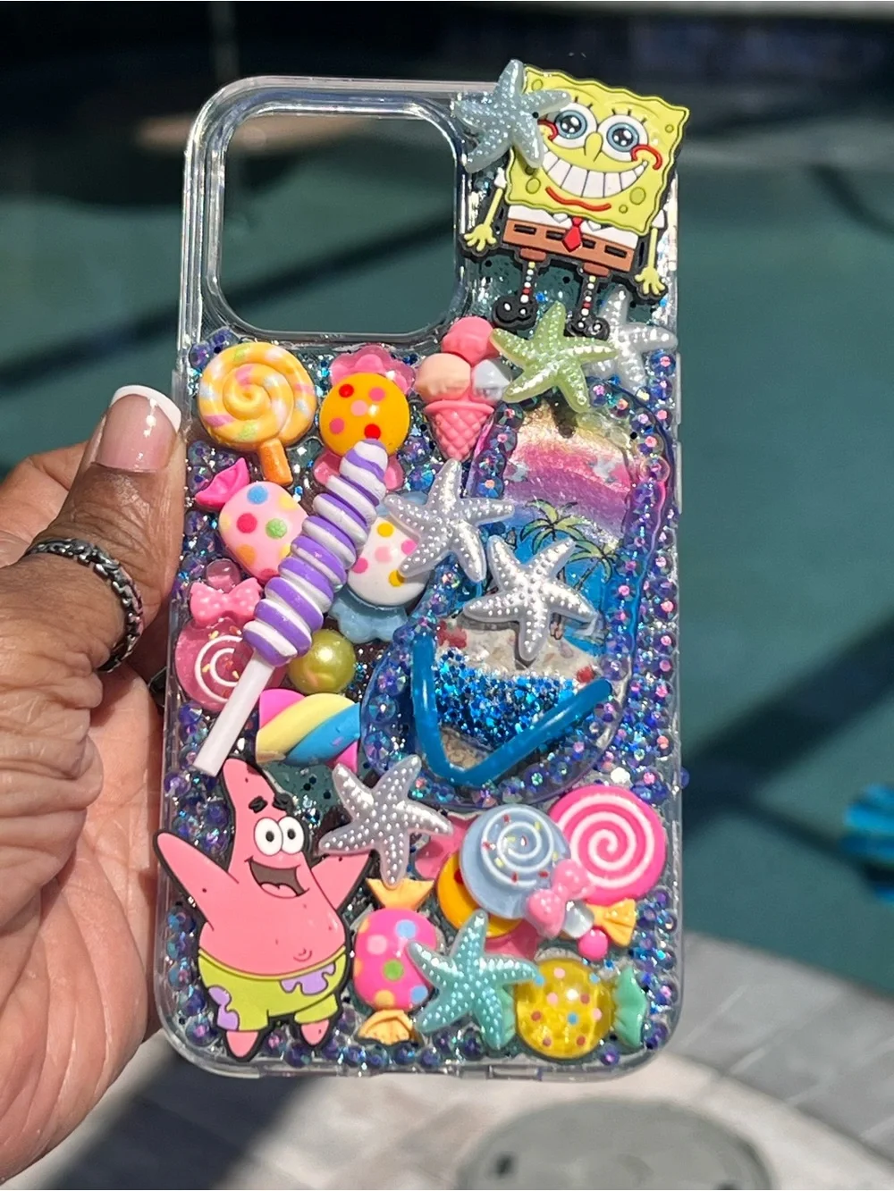 Sponge Bob and Patrick Candy bling iPhone 13 Pro Phone Case - Hand Decorated